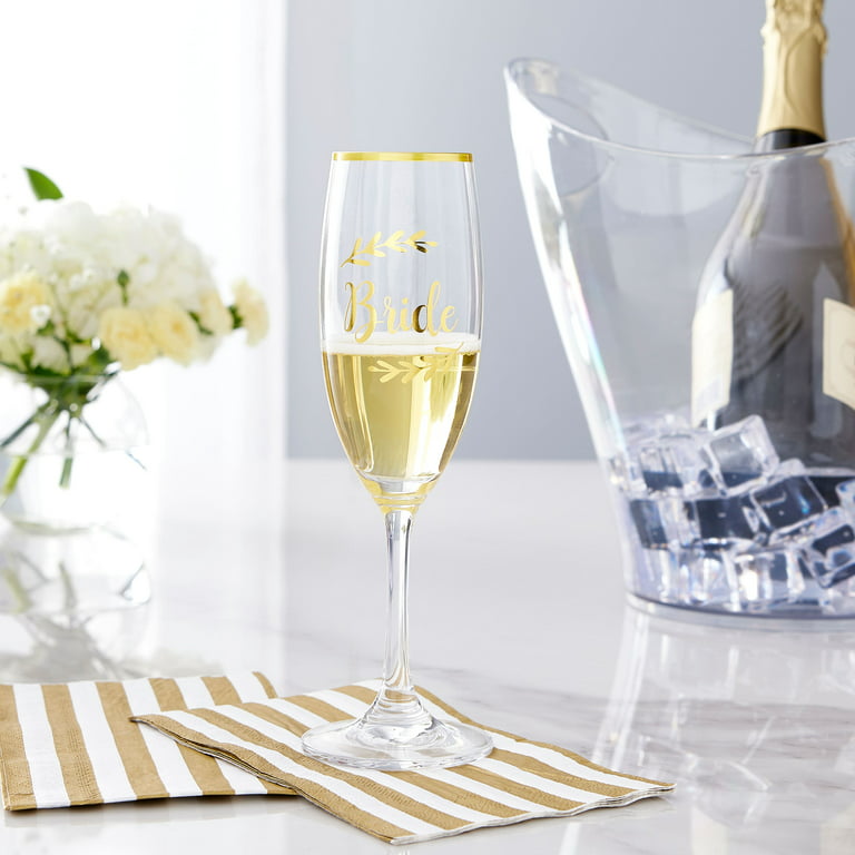 Way To Celebrate! BRIDE and GROOM Stemless Clear and Gold Glass