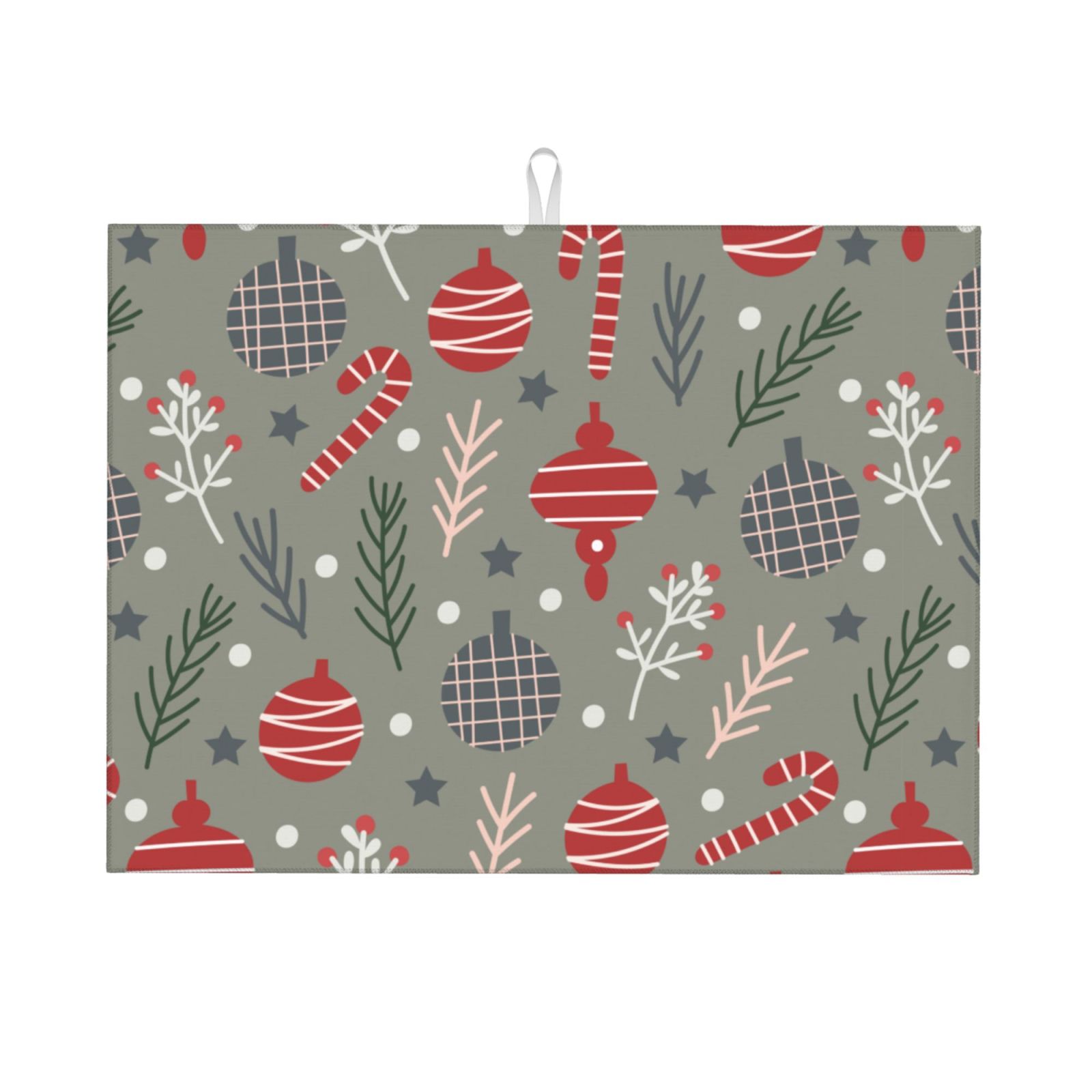 Microfiber Drying Mat, Cane Candy Christmas Ball Print Dish Drying Mat