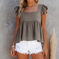 thumbnail image 4 of Gaukiv Womens Blouses Square Neck Ruffle Sleeve Gathered Hem Summer Tunic Tops Gray L, 4 of 4