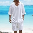 thumbnail image 2 of Miqool Mens 2 Piece Short Sets Casual V Neck T Shirt and Shorts Set Summer Tracksuits Beach Vacation Outfits with Pockets, 2 of 6