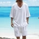 thumbnail image 5 of Blusa de Manga Corta Hombres de Moda Casual Sólido Turndown Top Blusas Traje Conjunto, Traje de Dos Piezas para Diario Y Casual, 5 of 6