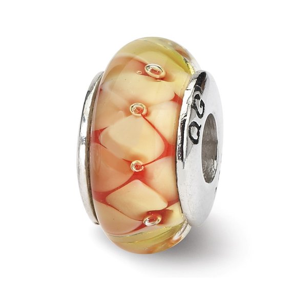 Sterling Silver Reflections Yellow Floral Murano Glass Bead Charm - Measures 13.64x7.27mm Wide