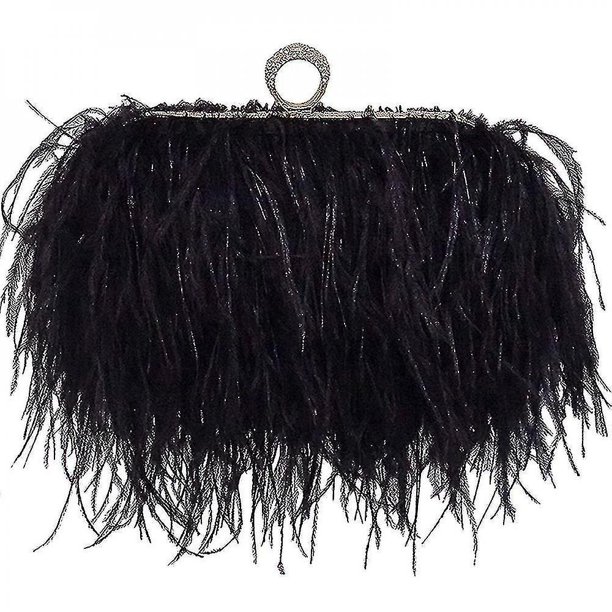 Bolso de mano de noche con plumas para mujer, bolso bandolera con 2 cadenas extraíbles