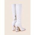 thumbnail image 4 of Pointed Toe Side Pull Beam Mid-Calf Boots Elastic Booties Fashion Outdoor, Women's Fashionable White Boots, 4 of 5