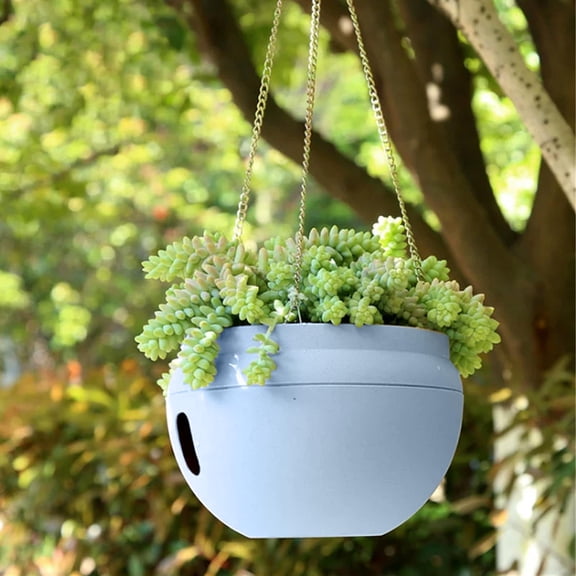 Taotanxi 7" Dia. Self Watering Hanging Planters, Strong Plastic Hanging Flower Pots, Decorative Indoor Outdoor Hanging Basket, Garden House Porch Yard Detachable Base Suspended Plant Pots