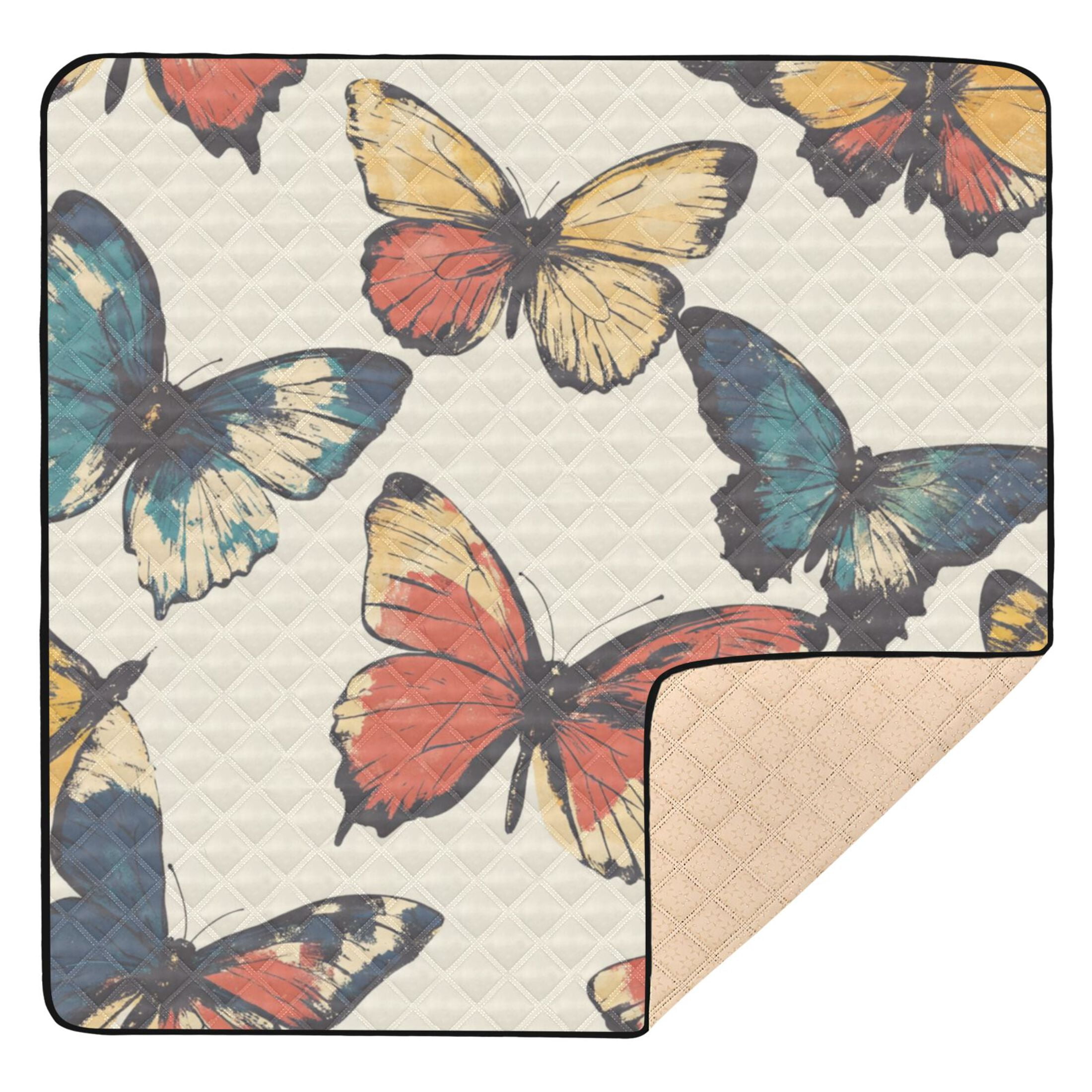 WOBOGO Colourful Butterfly Baby Playmats Extra Large Waterproof Rollable Activity Pads for Toddlers 50×50inch
