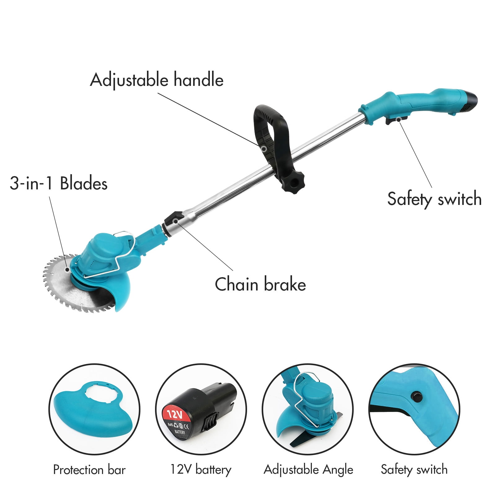 12V Electric Grass Trimmer Cordless, Portable Weed Trimmer for Garden and Yard Weed Removal