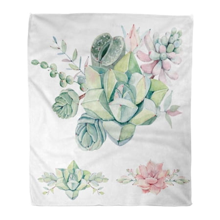 SIDONKU Throw Blanket Warm Cozy Print Flannel Watercolor Vintage Succulents Bouquet Spring Summer Floral Bohemian Wedding Comfortable Soft for Bed Sofa and Couch 50x60 Inches