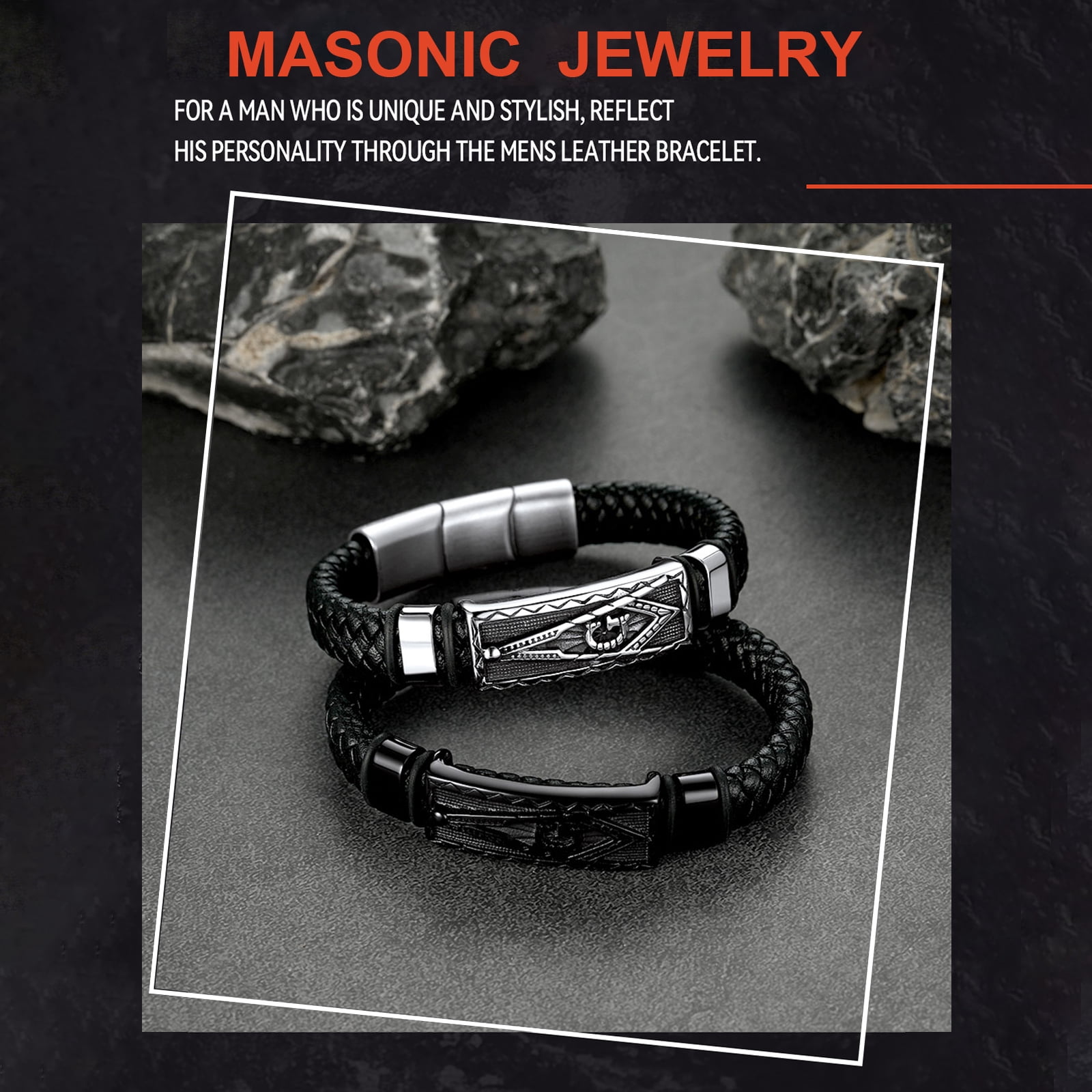 FaithHeart Black Leather Bracelet for Men Stainless Steel Thor's Hammer Bangles Braided Wristband Waterproof Punk Cuff Charm Bracelet Buckle Clasp Jewelry Gift for Boyfriend Husband Valentine's Day
