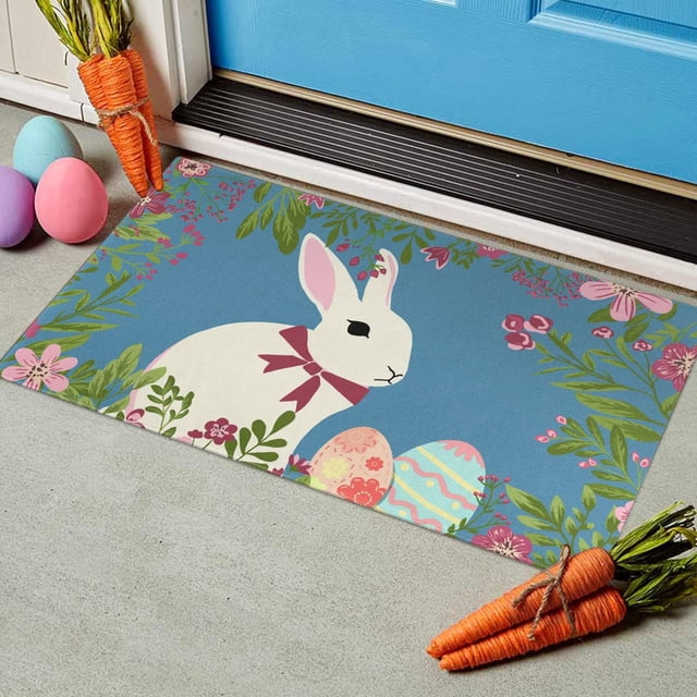 TIMIFIS Polyester Carpet, Easter Carpet Three Sizes Faux Wool Entry Door Mat Bathroom Non Slip Mat Cartoons Pattern Easter Decoration Holiday Decorations Home Decor