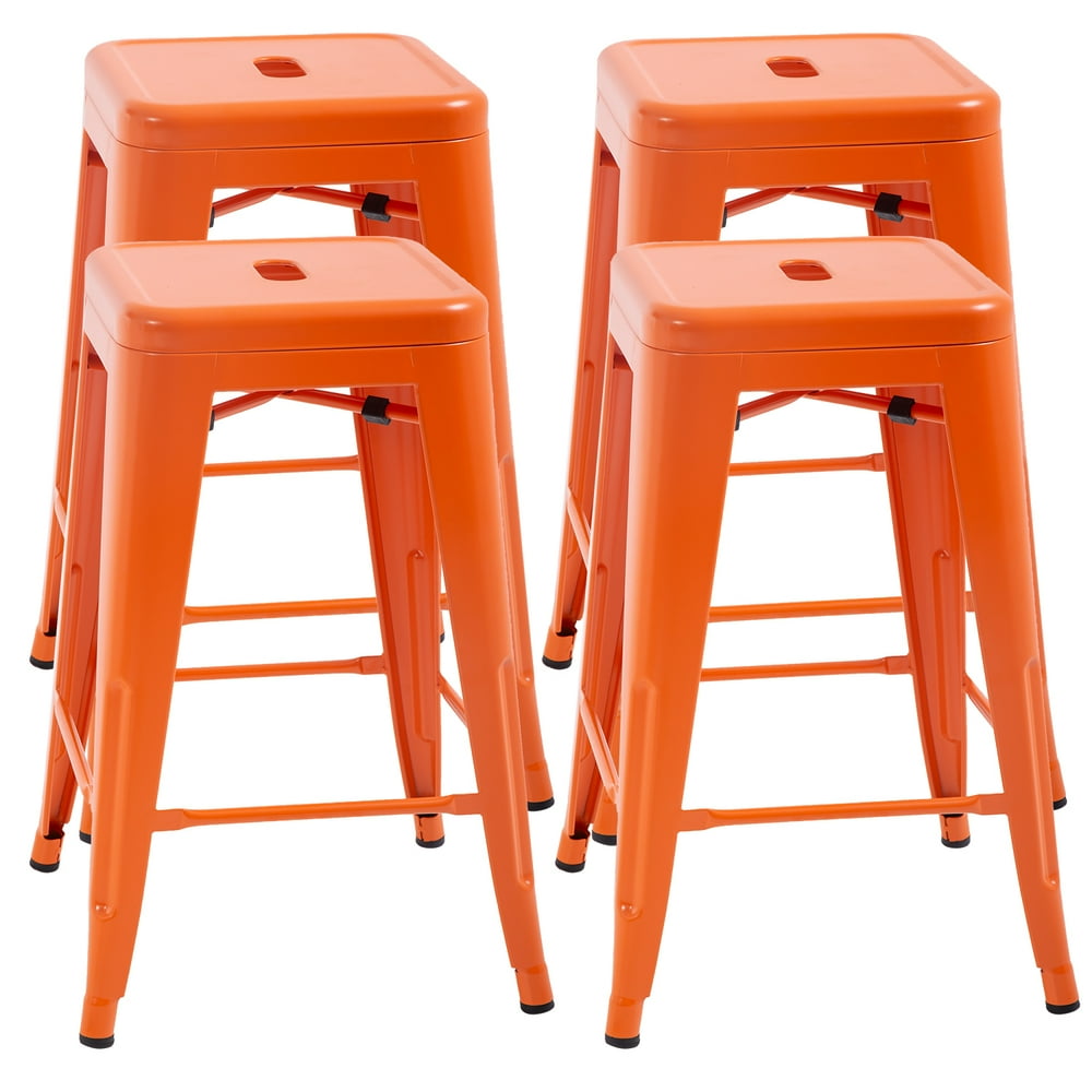 4 Metal Bar Stools Industrial Metal Stool Patio Furniture 24 Inches Kitchen Counter Stool Indoor 