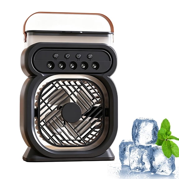 Portable Air Cooler with 5 Spray Nozzles, 3-Speed USB Desk Fan with 7-Color LED Light, 450ml Mist Humidifier for Bedroom Office Camping Summer