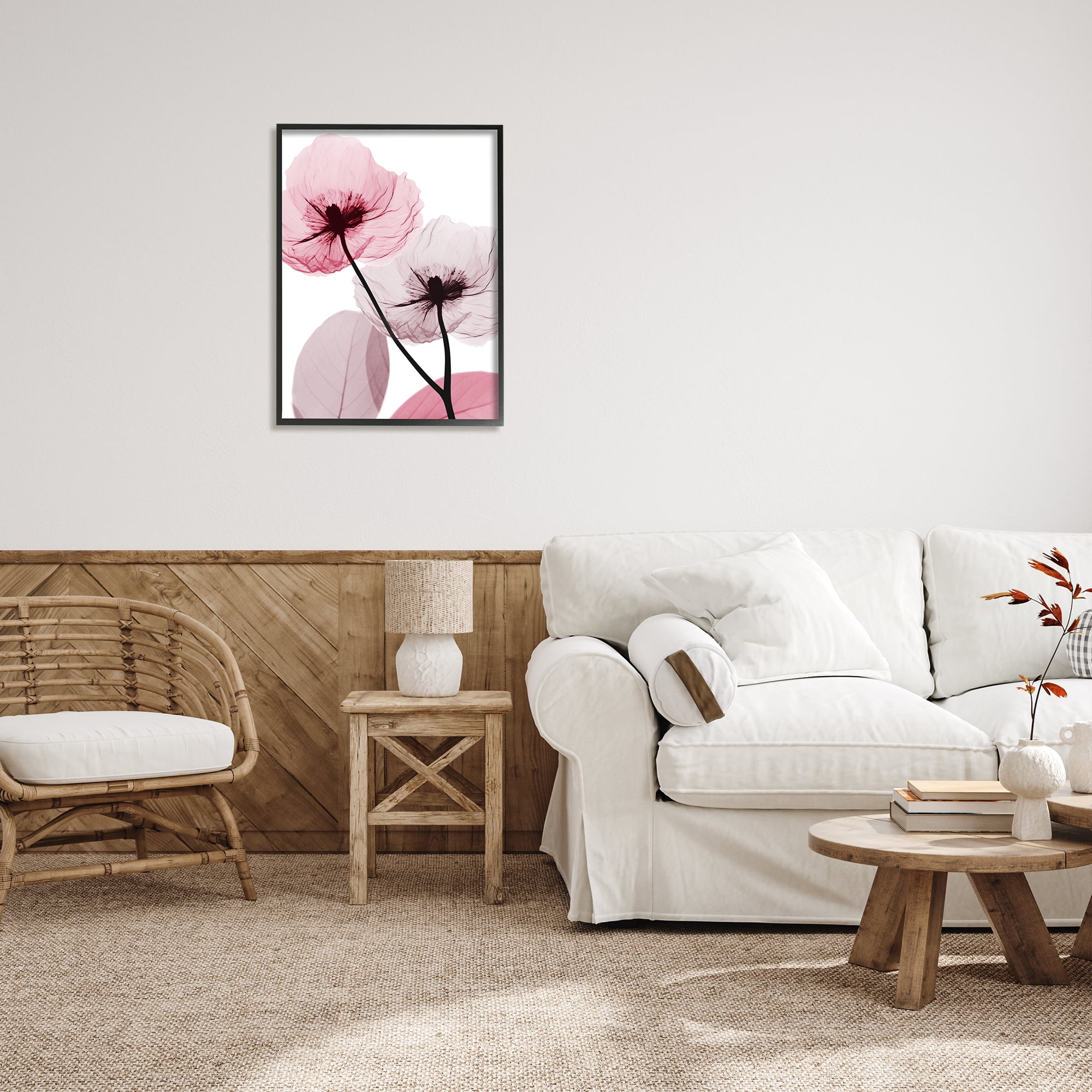 Stupell Industries Pink Poppy Flowers Botanical & Floral Painting Black Framed Art Print Wall Art, 24 x 30