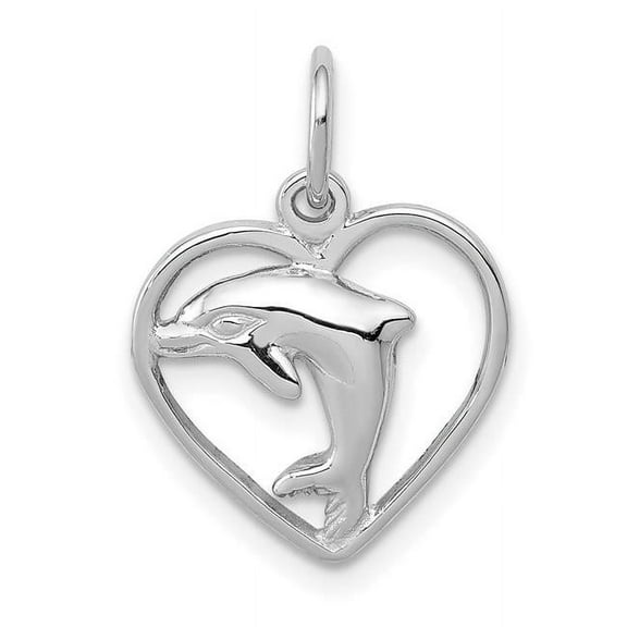 Finest Gold 14K White Gold Dolphin in Heart Charm