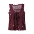 thumbnail image 5 of Wangmeiwg Women's Bohemian Style Lace Up Front Lace Vest Beach Button Up Top Sleeveless Mesh Chiffon Crop Top Clothing plus Size Undershirt, 5 of 9