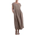 thumbnail image 1 of Innerwin Dresses Crew Neck Ladies Dress Beach Solid Color Loose Sundress Brown M, 1 of 6