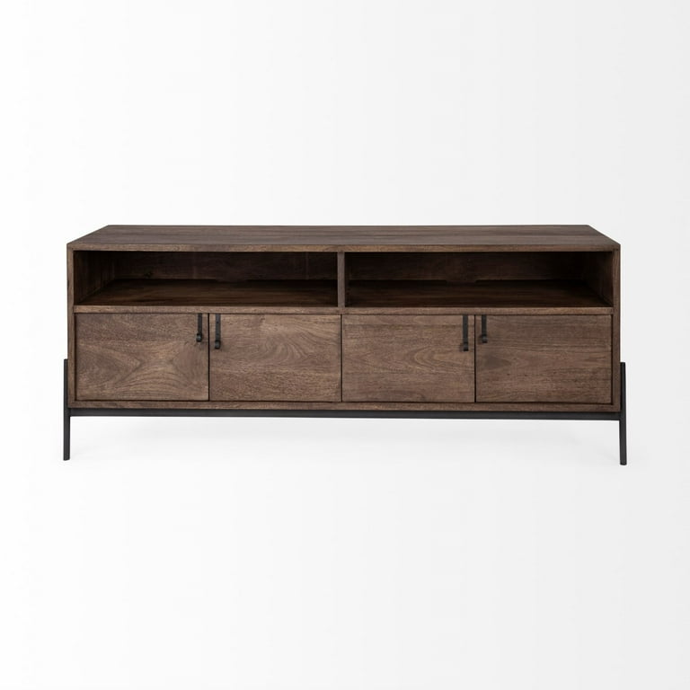 Medium Brown Mango Wood Finish TV Stand Media Console With 4 Doors Medium Brown Mango Wood Finish TV Stand Media Console With 4 Doors