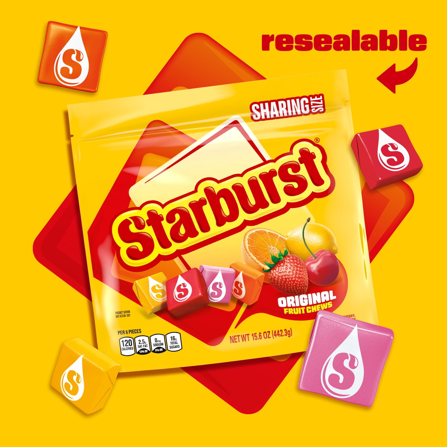 (3 pack) Starburst Original Fruit Chews Chewy Candy, Sharing Size - 15.6 oz Bag