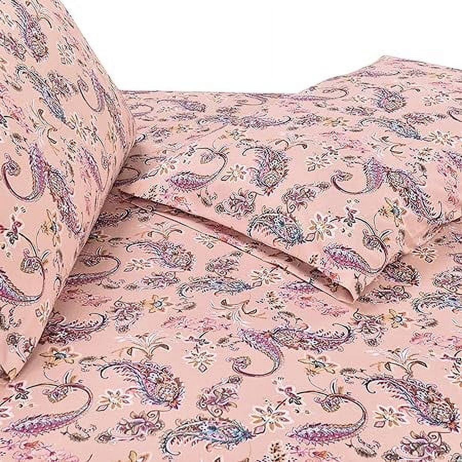 Elegant Comfort Luxury 1500 Series Soft Bed Sheets Paisley Pattern - Wrinkle & Fade Resistant, 6-Piece Set, King, Paisley Coral