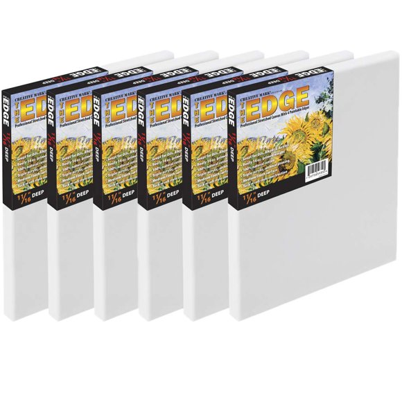 Creative Mark The Edge Deluxe Cotton Stretched Canvas for Painting, 12x12, 6-Pack, 14oz. Primed Weight, Universal Archival Priming, Medium Tooth, Artwork Canvas for Painters of All Levels