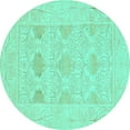thumbnail image 1 of Ahgly Company Machine Washable Indoor Round Oriental Turquoise Blue Traditional Area Rugs, 5' Round, 1 of 4