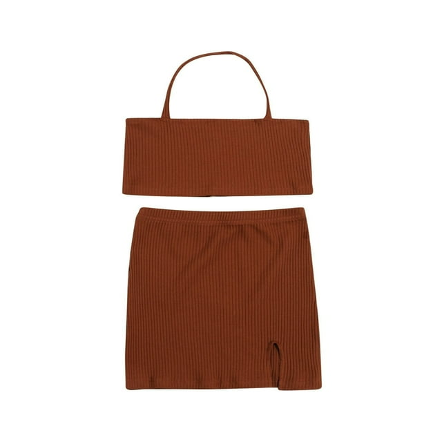 KuriozudKids Summer Girls Halter Neck Crop Tops Short Slit Skirt