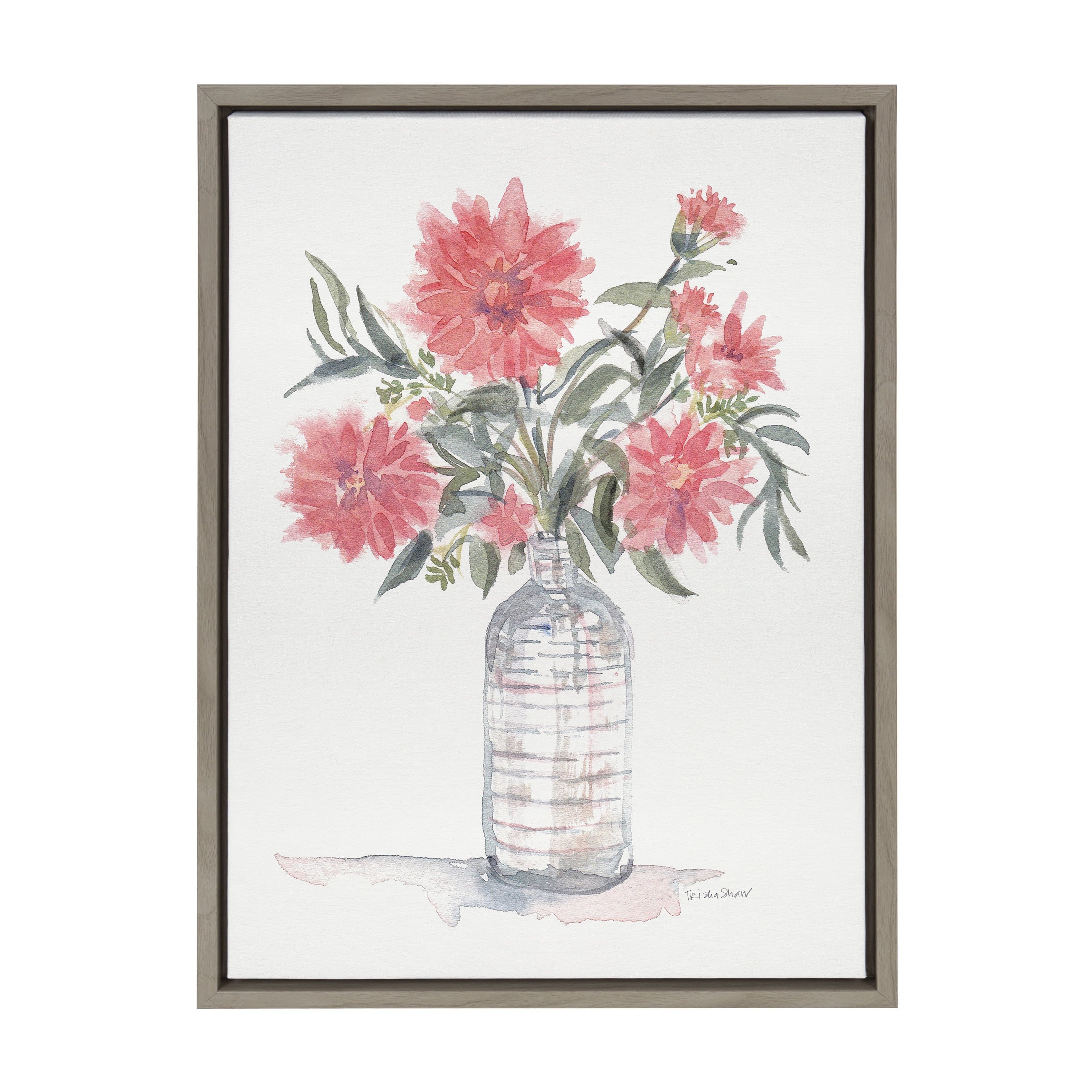 DesignOvation Sylvie Graceful Floral in Peach Framed Canvas Wall Art by Patricia Shaw, 18x24 Gray, Farmhouse Chic Flower Home Décor