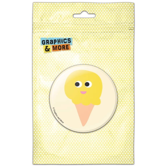 Yellow Ice Cream Cone Smiling Pinback Button Pin Badge