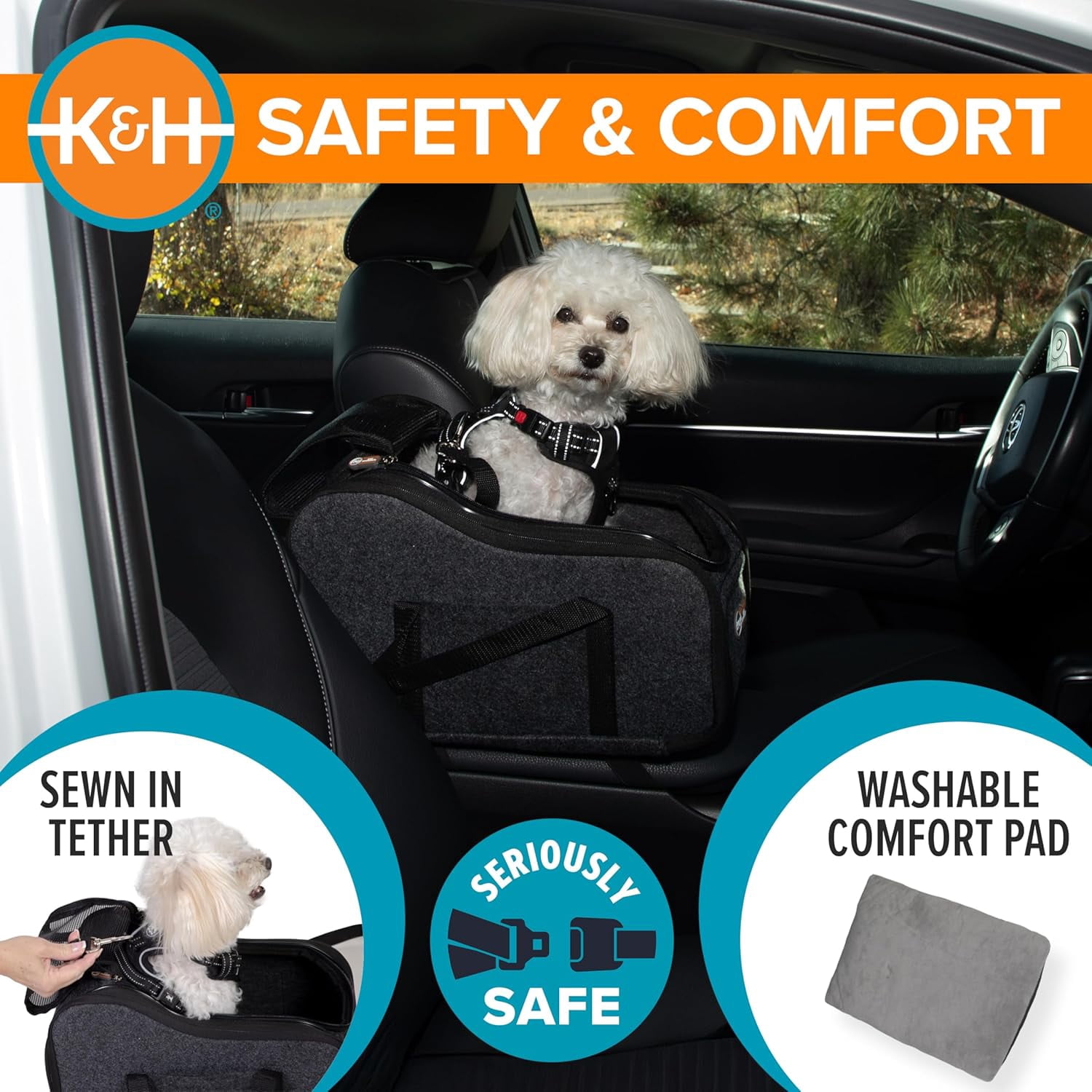 Center Console Dog Car Seat for Small Dogs & Cats