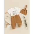 thumbnail image 5 of Hirigin Newborn Baby Boy Girl Clothes Outfits Hi I'm New Here Letter Embroidered Short Sleeve Romper and Pants Hat 3Pcs Coming Home Outfit, 5 of 8