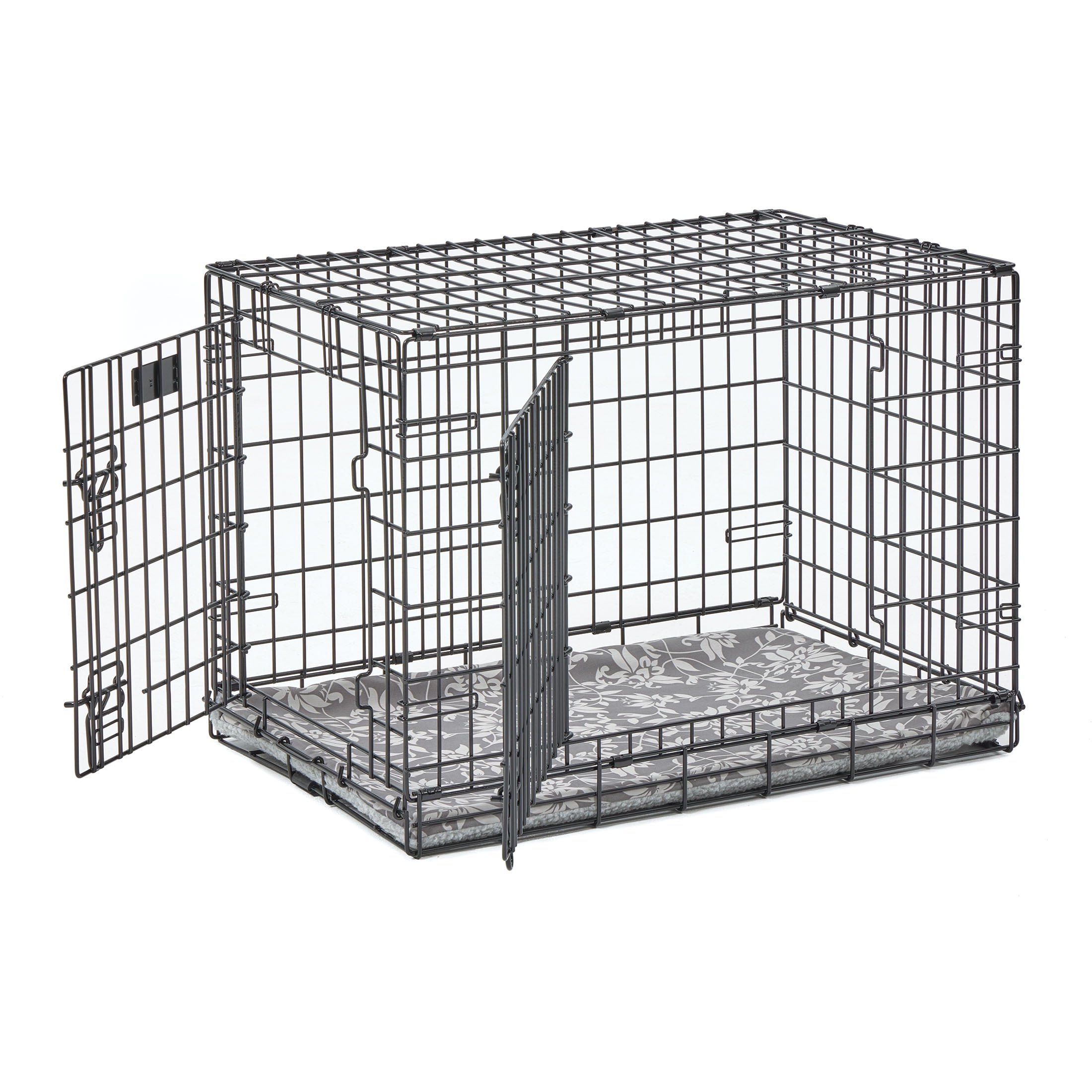MidWest Homes for Pets QuietTime Reversible Dog Crate Pan Cover, 30 inch, Fleece, Gray Floral