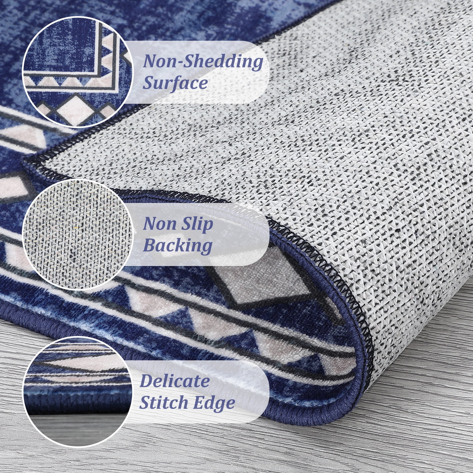 HOMERRY Runner 2' x 6' Rug Washable Modern Geometric Border Hallway Runner Indoor Carpet for Doorway, Navy
