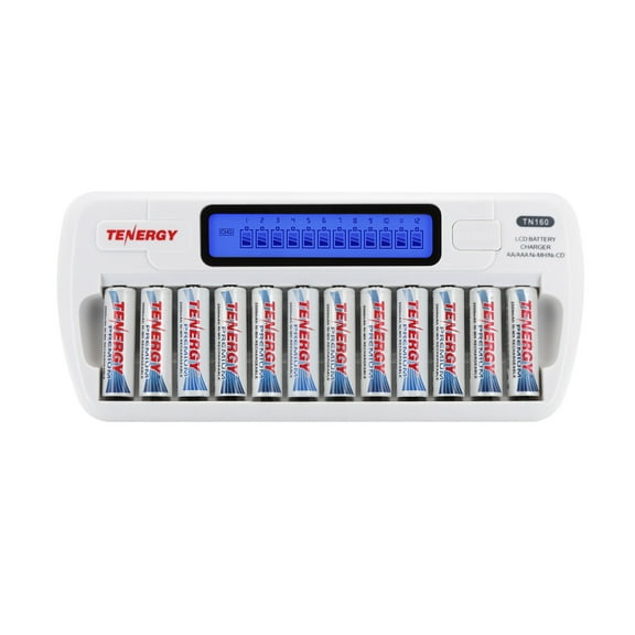 Tenergy TN160 12-Bay LCD Charger And 12 Pack AA Premium NiMH Rechargeable Batteries
