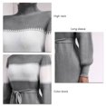 thumbnail image 3 of Short Knit Dress, Stitching High Neck Women Knit Dress Fashion Long Sleeve with Belt for Office ANGGREK DE1711, 3 of 6