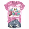 thumbnail image 1 of Gibobby Camiseta de manga corta con cuello en V Camiseta suelta informal con cuello en V para mujer, blusa manga corta con estampado(Rosa,XL), 1 of 2