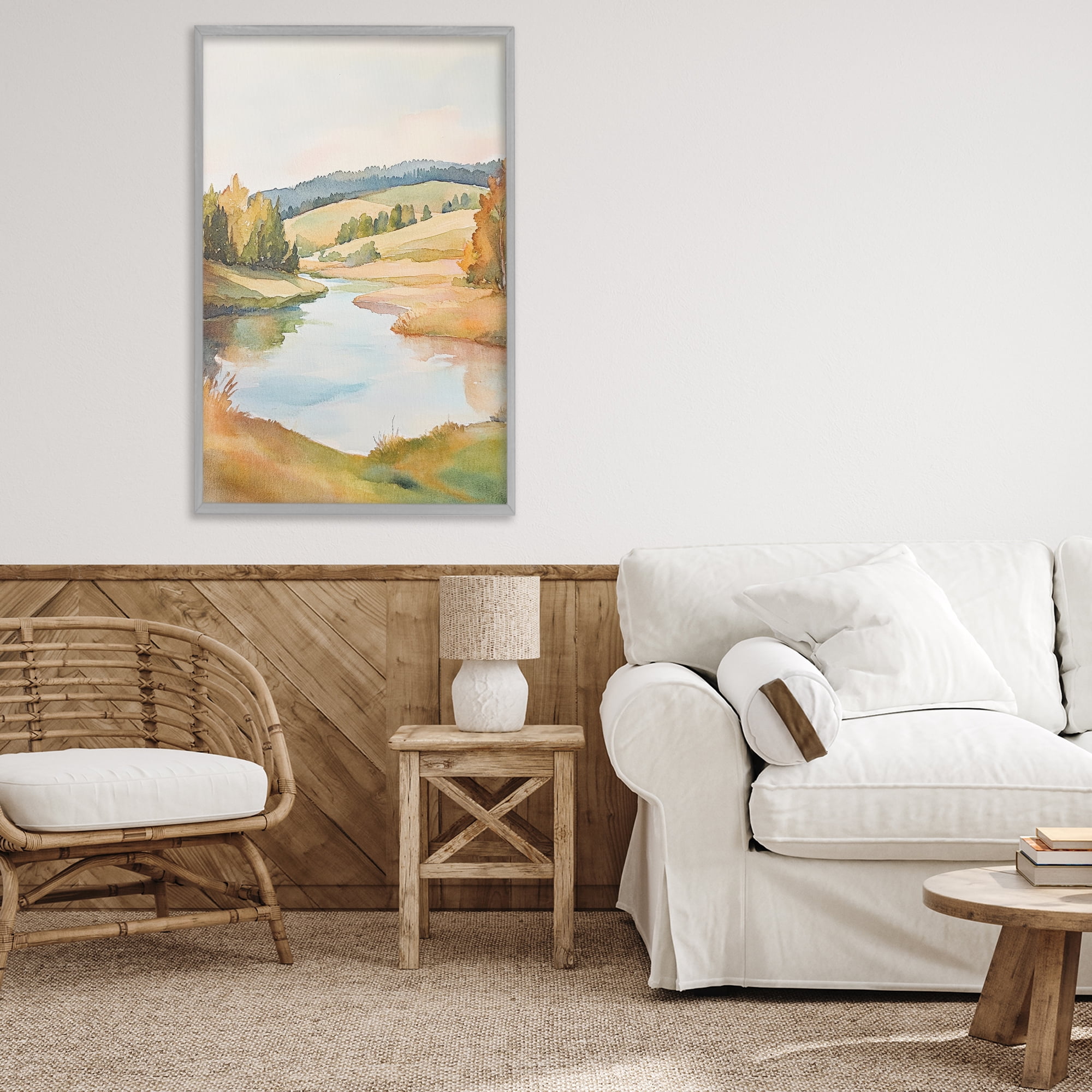 Stupell Industries Serene Watercolor Lake Escape Gray Framed Giclee Art, design by Petal Prints Design