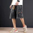 thumbnail image 3 of Pantalones vaqueros cortos de hombre con cordón largo y rectos, pantalones cortos de mezclilla para hombre, bermudas de diseñador de moda coreana, botones finos y groseros, corte XL, 3 of 5
