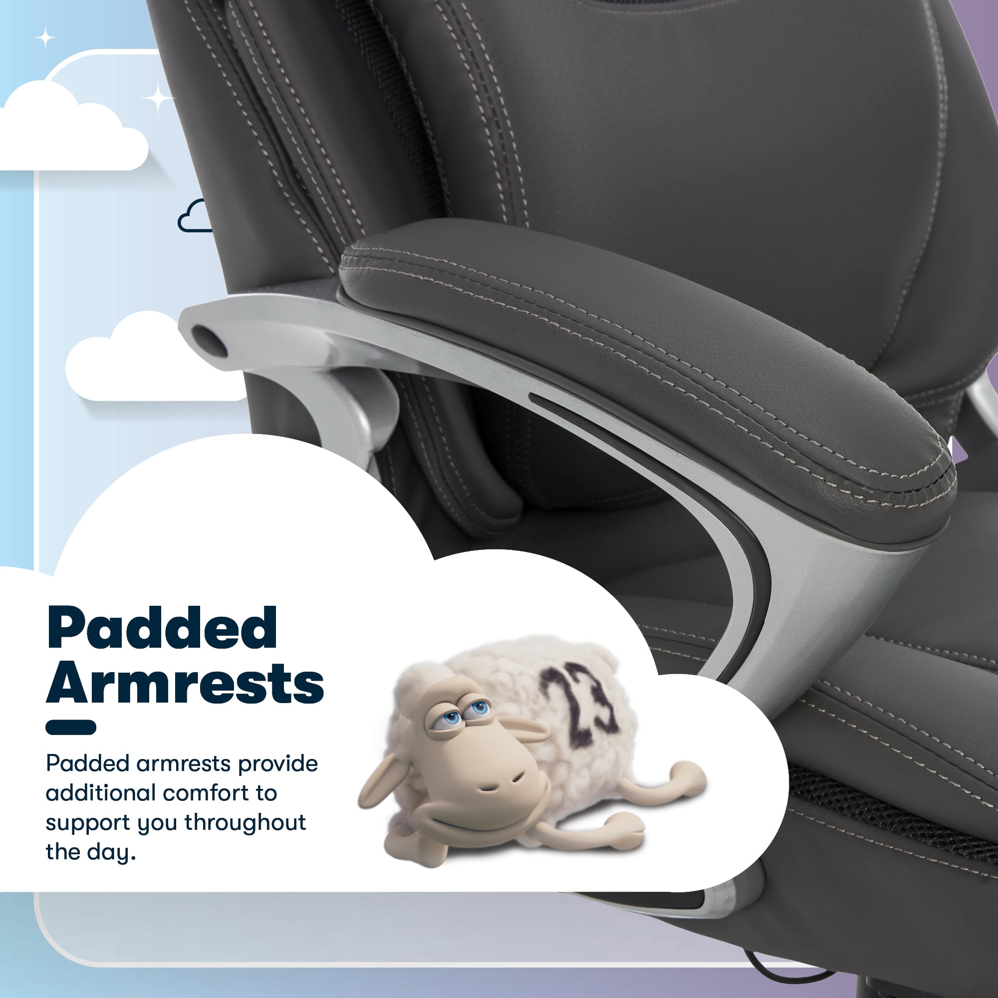 Serta Bryce Executive Office Chair, Ergonomic Computer Desk Chair with Patented AIR Lumbar Technology - Adjustable Height, Memory Foam Body Pillows, 360° Swivel Rolling Base, Bonded Leather, Gray