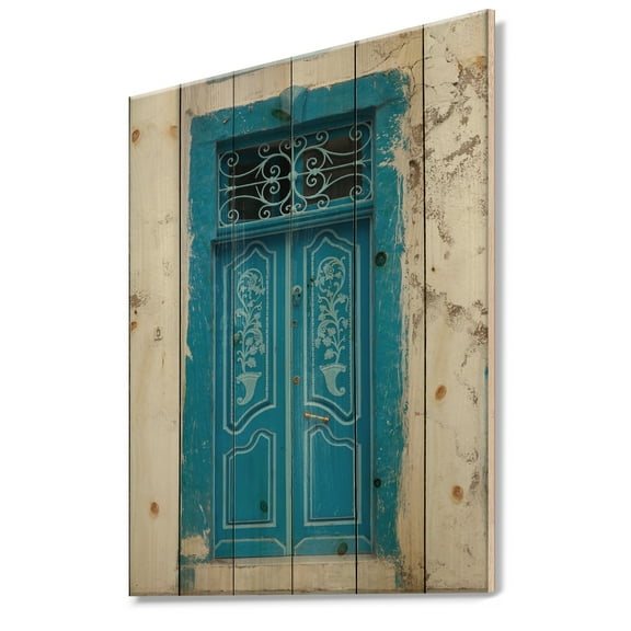 Designart 'Vintage Door in Tunesia' Vintage Print on Natural Pine Wood' Vintage Print on Natural Pine Wood