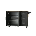 thumbnail image 4 of Hassch Kitchen Island with Drop Leaf Rubber Wood Top, Rolling Mobile Breakfast Bar Prep Table on Wheels with 3 Drawers and Storage Cabinet, Spice Rack, Towel Rack, Black, 4 of 9