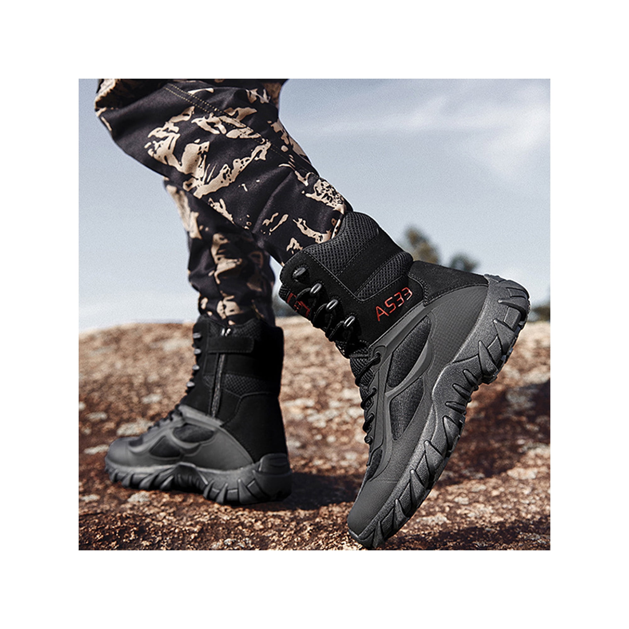 Woobling Mens Comfortable Military Tactical Boot Jungle Lightweight High Top Army Combat Boots Outdoor Shoe Black 7.5 Walmart