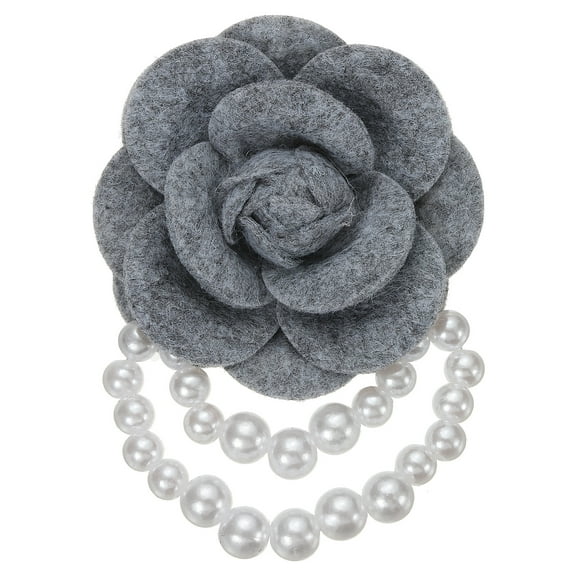 Fabric Camellia Flower Brooch Pearl Pins Bracelet Dual Use for Women Grey