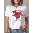 thumbnail image 1 of Camiseta "Be Mine" para mujer, San Valentín - 100 % algodón, manga corta, informal, con estampado de corazón, lavable a máquina, blanca, para uso diario., 1 of 5