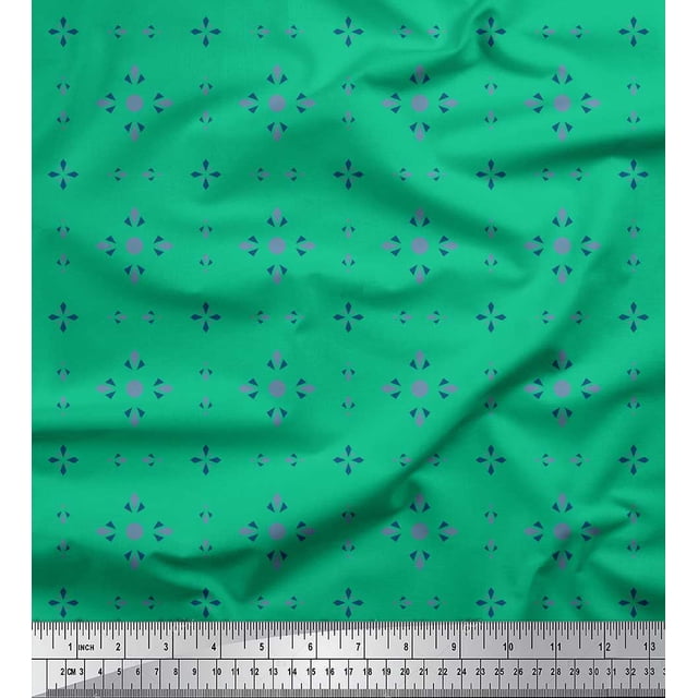 Soimoi Green Rayon Fabric Lattice Geometric Print Fabric by Yard 56 Inch Wide