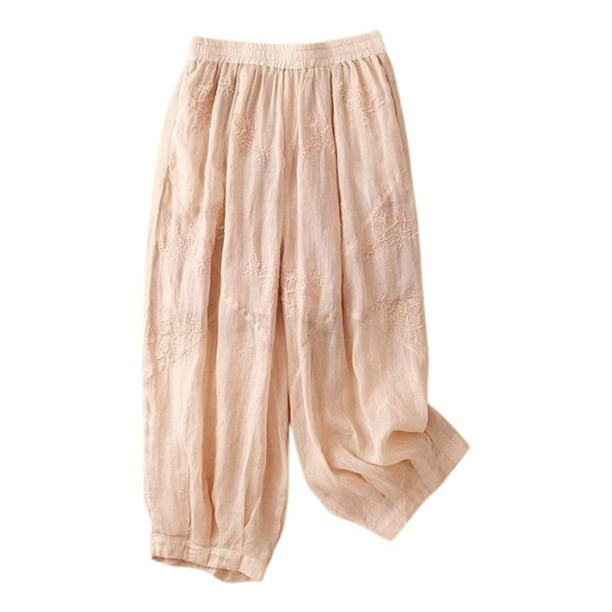 Pantalones holgados vintage de pierna ancha para mujer, para primavera-verano - Pantalones casuales de cintura alta