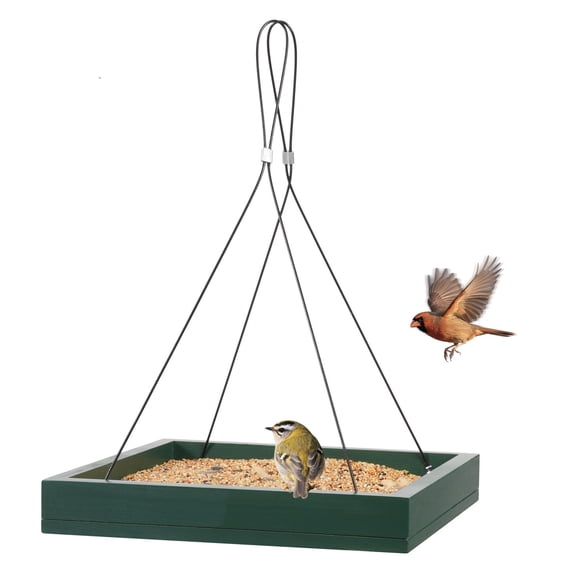 XYADX Outdoor Hanging Bird Feeder Tray, Wooden Mesh Seed Platform, Green, 1 Pack, for Wild Birds