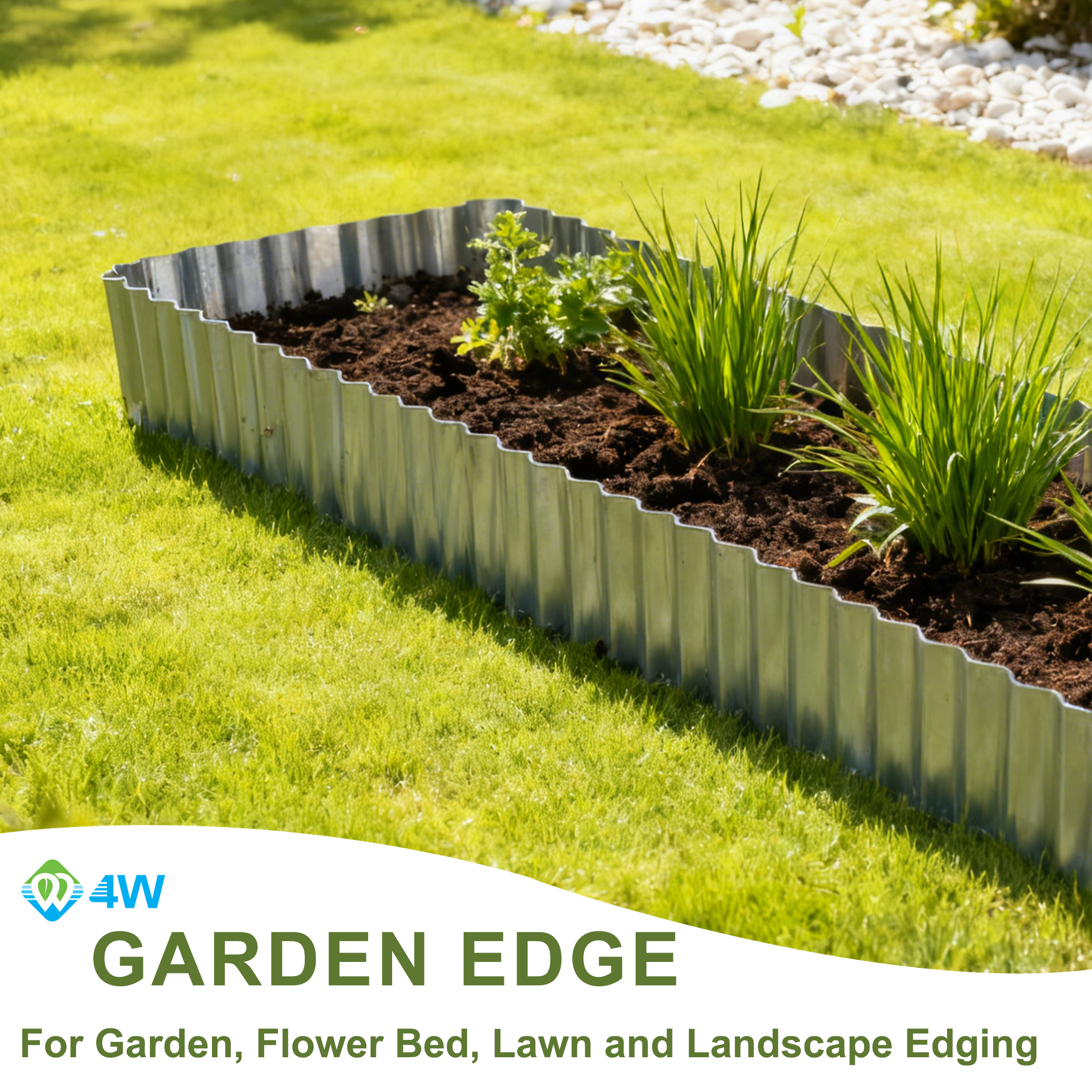 4W Galvanized Steel Garden Edging, 6.3" x 16.5' Corrugated Landscape Border, Flexible Lawn and Yard Edging Strip for Flower Beds and Tree Rings, Natural