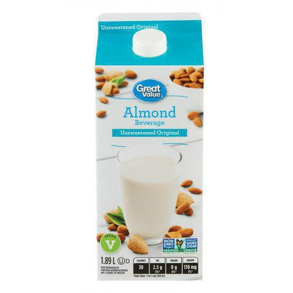 Great Value Unsweetened Original Almond Beverage, 1.89 L