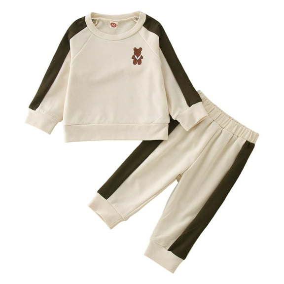 Utlike Toddler Boys Clothing Sets Fall Winter New Long Sleeve Cartoon Bear Patchwork Color Hooded Tops Pants Two Piece Casual Sports Outfits Set Boys Matching Sets Size 3 Months-6 Months