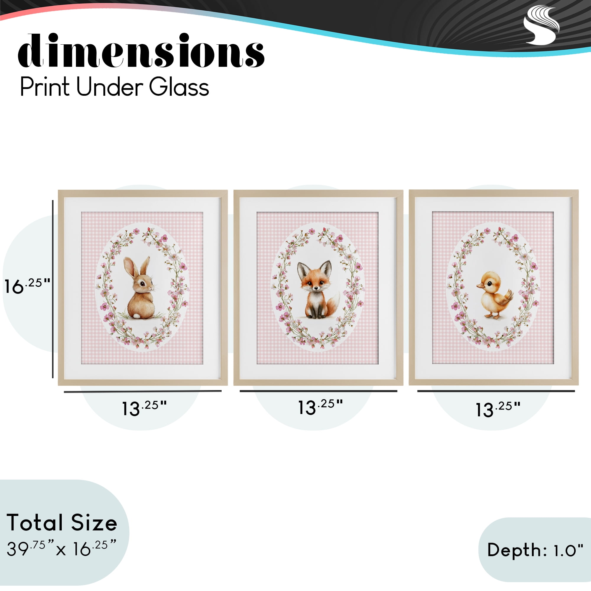 Stupell Industries Spring Gingham Animals 3 Piece Birch Framed Print Under Glass Set, design by Christine Simpson Art